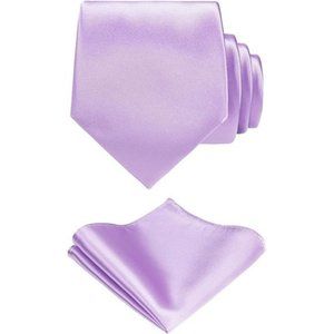 Solid Lavender Tie Satin Color Formal Necktie and Pocket Square Sets in Gift Box